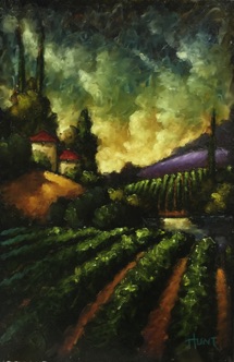 Vineyard by the River 002. Paintsrik on museum board. Varnished. 8"x12". $500.00